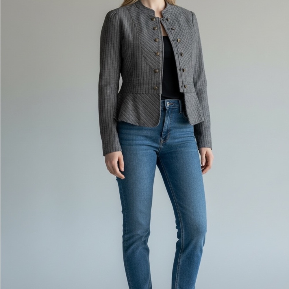 [40/US6]Wanko Gray Button-Up Blazer Jacket